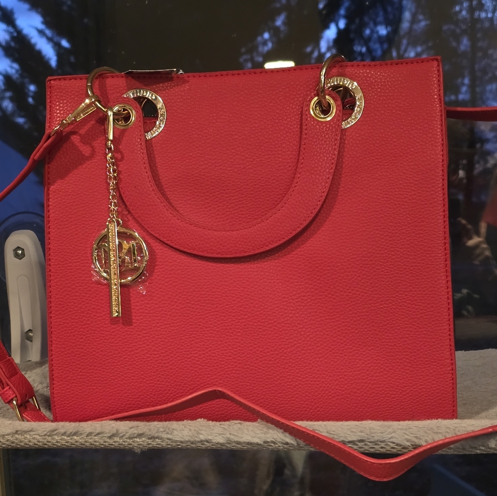 Badgley Mischka Red Shoulder Bag with Gold Accents